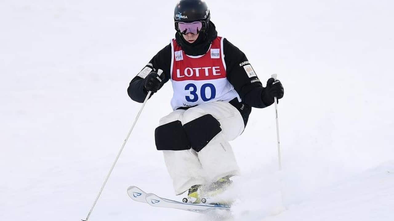 Rohan Chapman-Davies competes during Freestyle Ski World Cup Moguls.