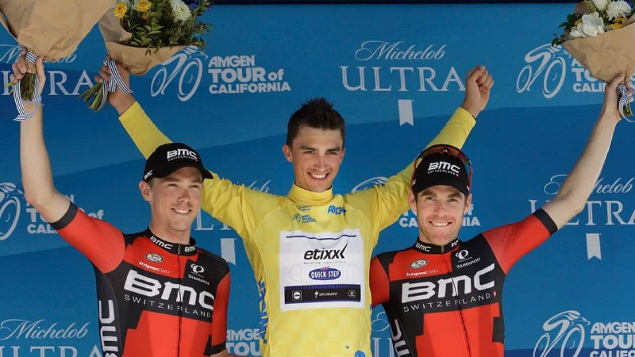 (L-R) Julian Alaphilippe, Dennis Rohan and Brent Bookwalter