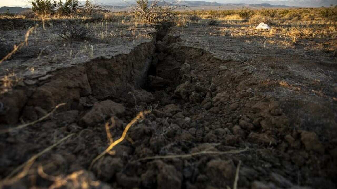 A long trench formed by an earthquake, near Ridgecrest, California