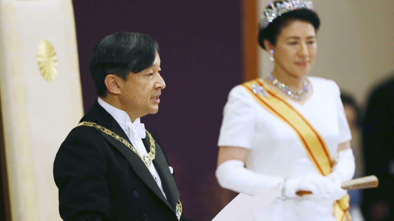 New Japanese Emperor Naruhito delivers his first speech after his ascension to the throne on May 1, 2019