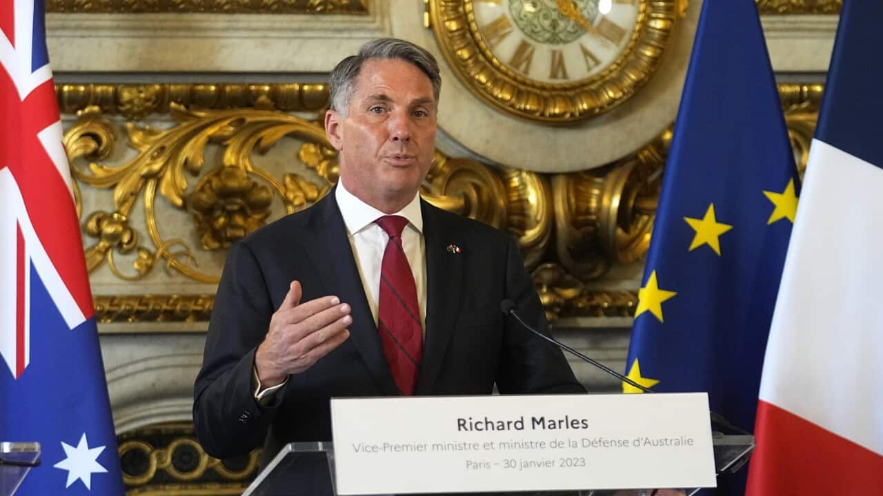 Richard Marles speaks during a press conference with his French counterpart