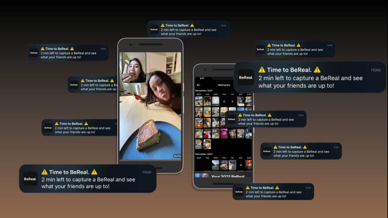A graphic with two phones and notifications surrounding them.