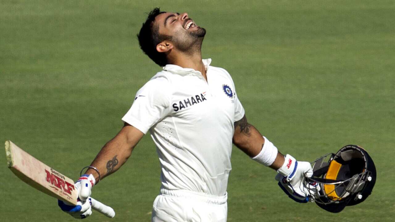 India batsman Virat Kohli celebrates his century against South Africa