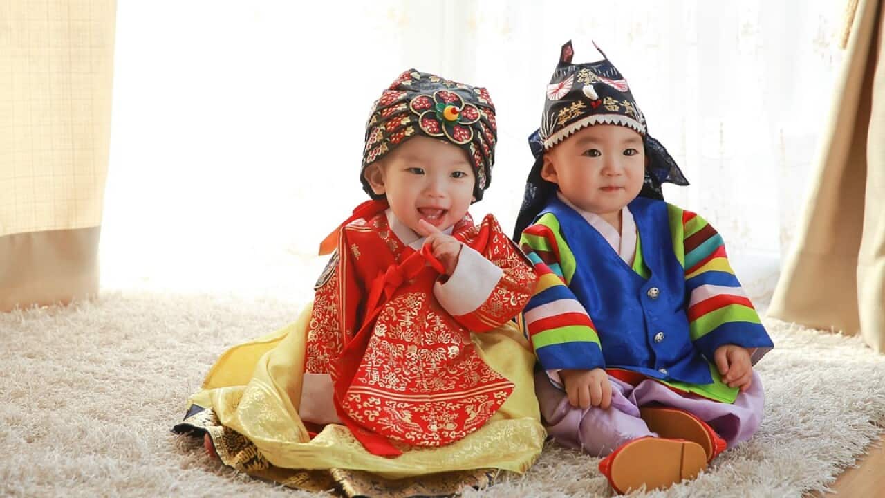 Babies wearing Hanbok