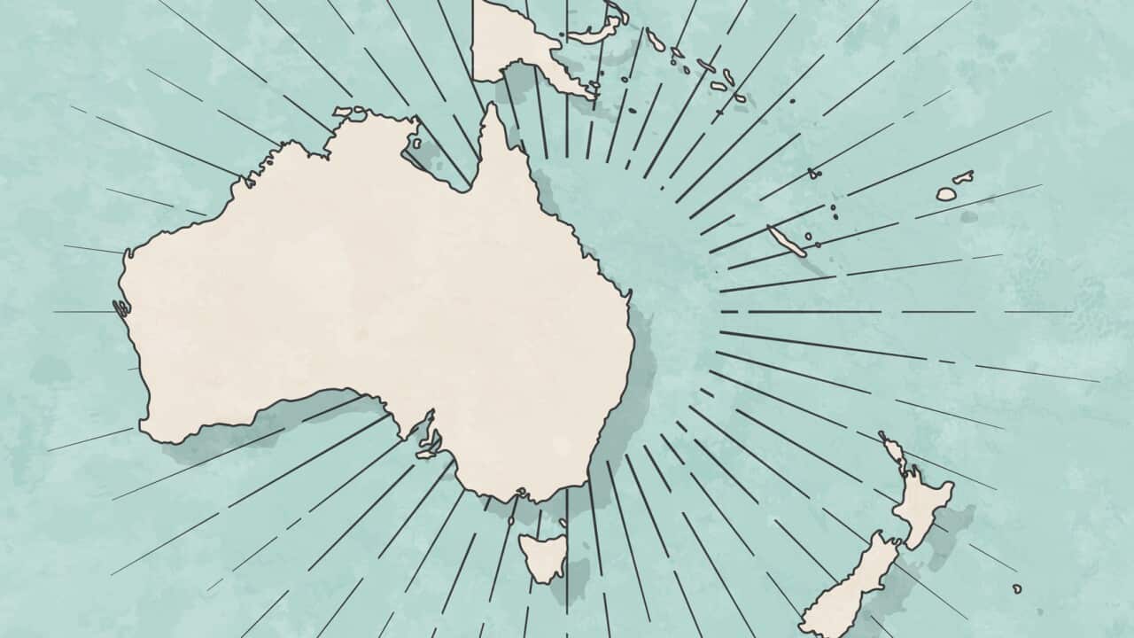 Oceania map in retro vintage style - Old textured paper
