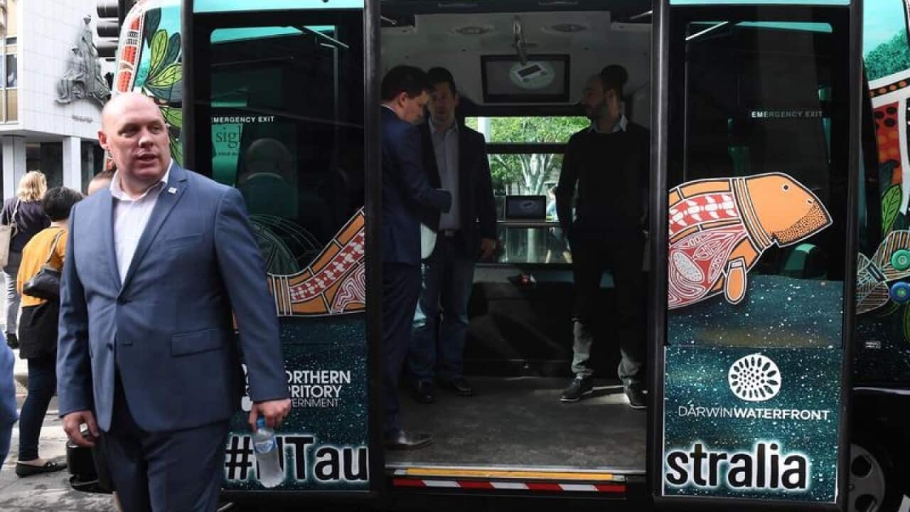 A driverless vehicle at the Future Street installation