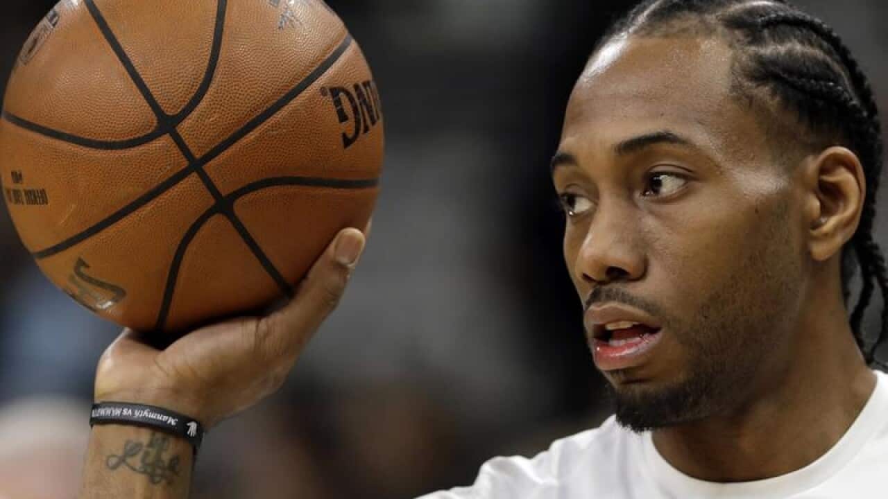 A file image of former San Antonio forward Kawhi Leonard