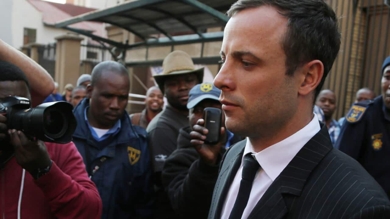 High profile sports star Oscar Pistorius leaves court