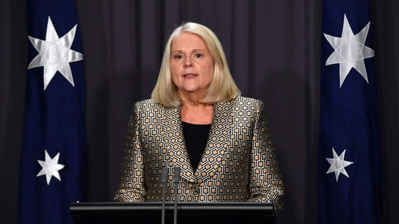 Minister for Home Affairs Karen Andrews at a press conference at Parliament House in Canberra