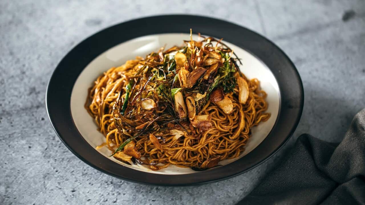 Shiitake, garlic and spring onion noodles SBS The Cook Up with Adam Liaw