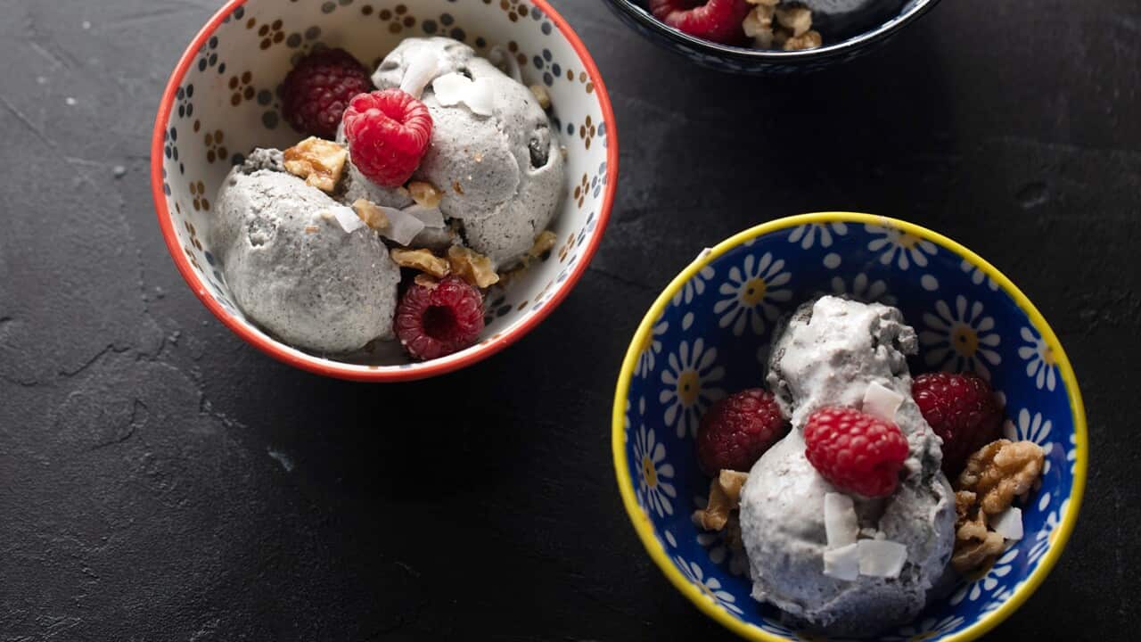 Vegan black sesame and coocnut ice-cream