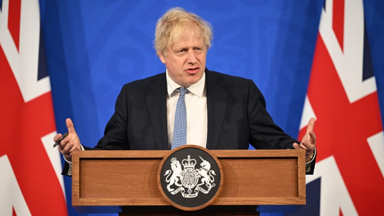UK Prime Minister Boris Johnson speaks during a press conference in Downing Street, London