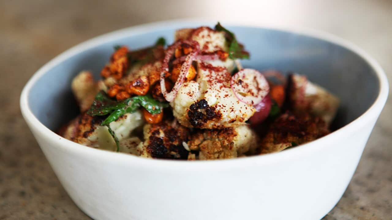 Roasted cauliflower salad with pickled grapes SBS Food