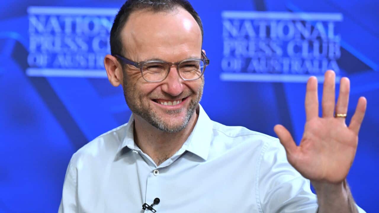 Greens leader Adam Bandt at his latest National Press Club address (AAP).jpg