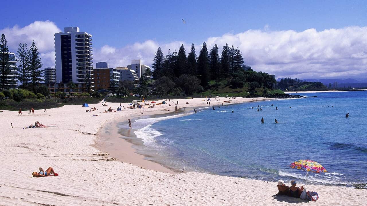 People on Rainbow Beach, Coolangatta, Greenmount, Gold Coast, QLD, Australia