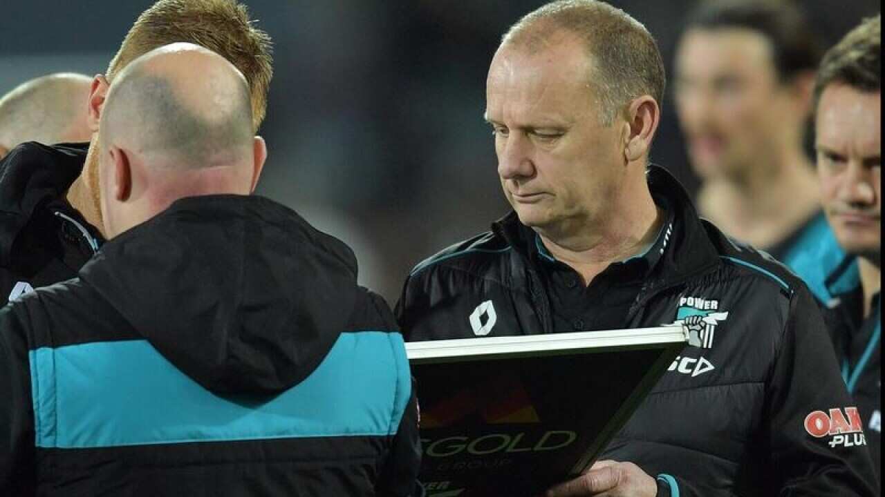Ken Hinkley, the coach of the Power, during the Round 23.