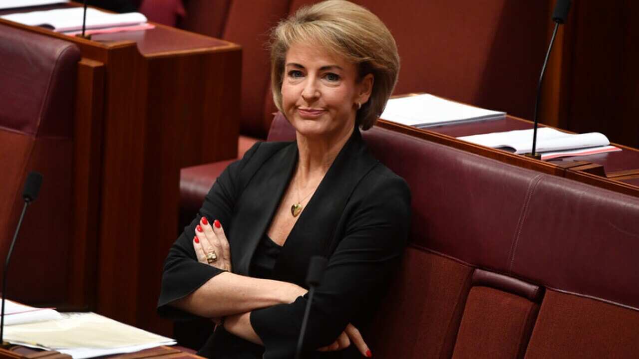 Minister for Jobs Michaelia Cash before making a statement in the Senate chamber at Parliament House in Canberra, Wednesday, March 28, 2018. (AAP Image/Mick Tsikas) NO ARCHIVING