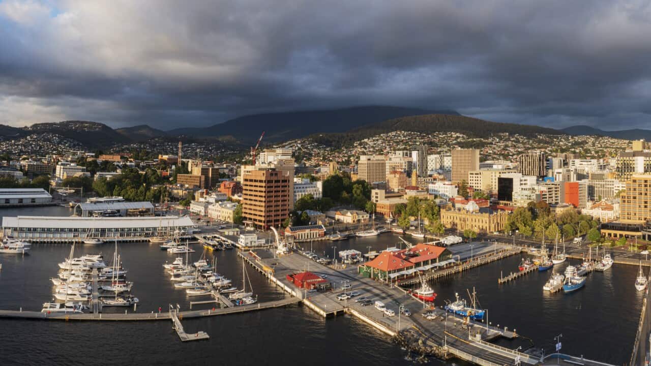 Aerial View of Hobart at Sunrise