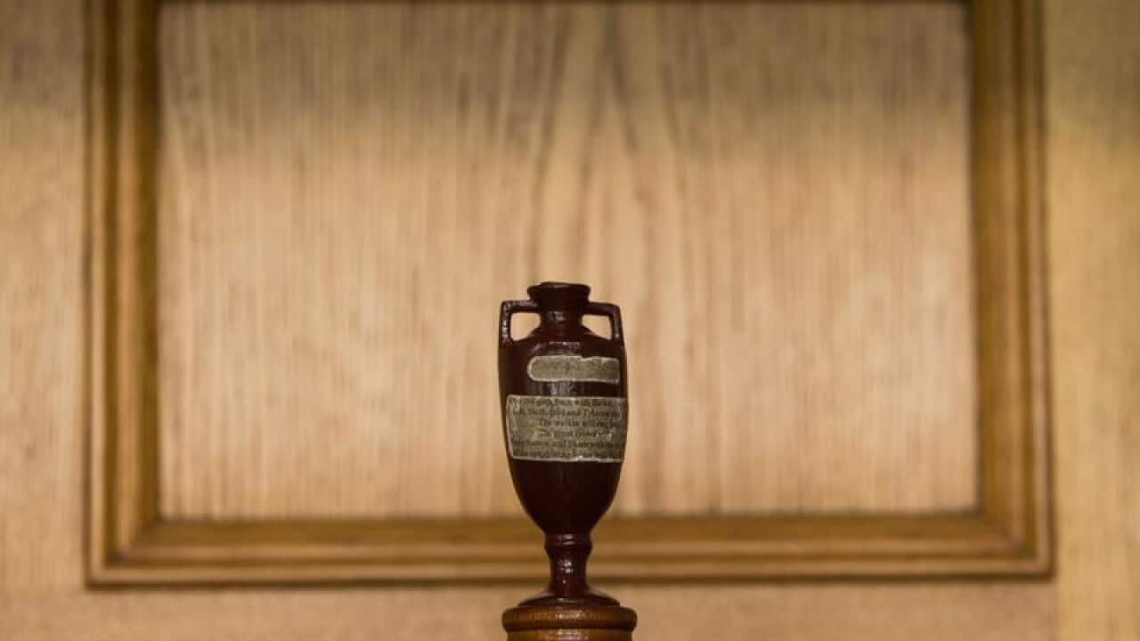 A replica of the ashes urn at Lord's Cricket Ground, London.