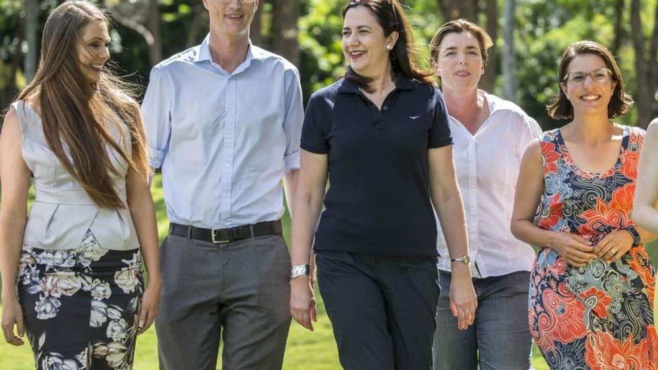 Queensland Premier Annastacia Palaszczuk with winning Labor candidates