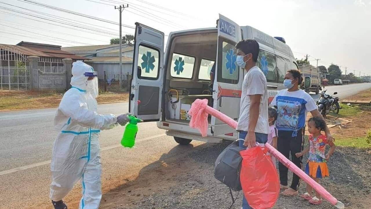 Ambulance picks up Covid-19 positive cases in Cambodia