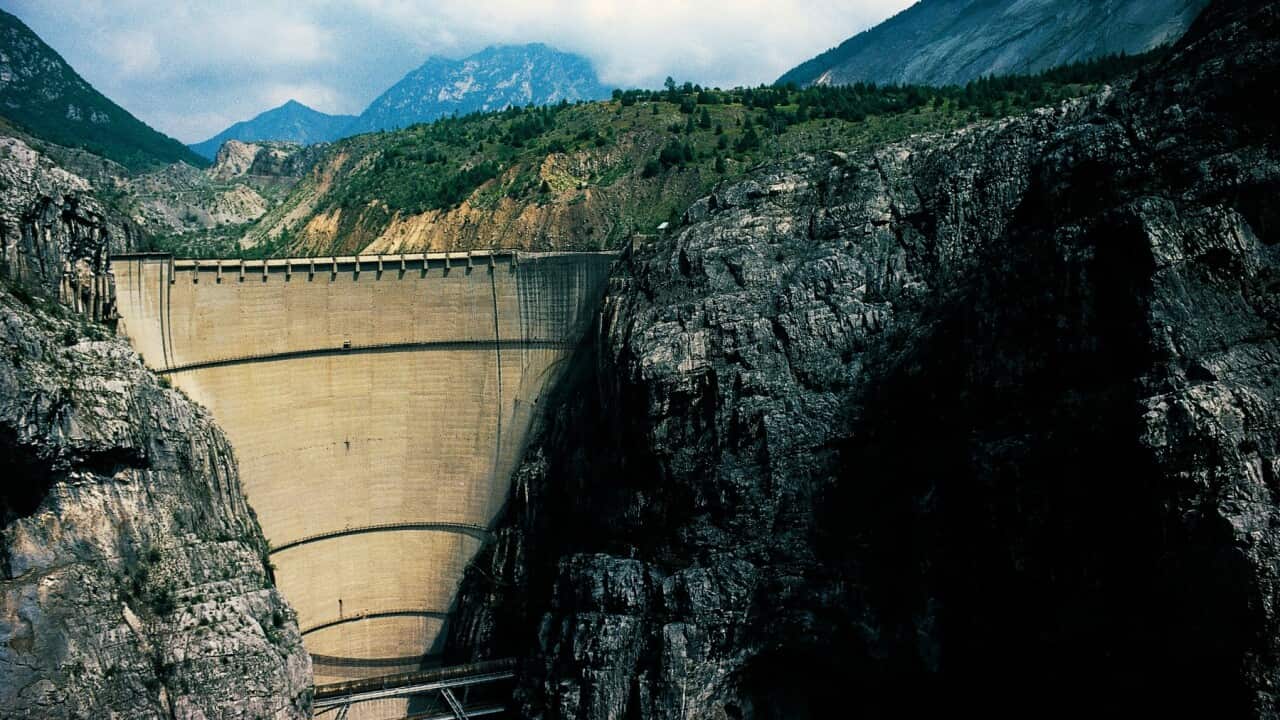 The Vajont dam and the Mount Toc, National Park of the Dolomites of Friuli, Friuli-Venezia Giulia, Italy.