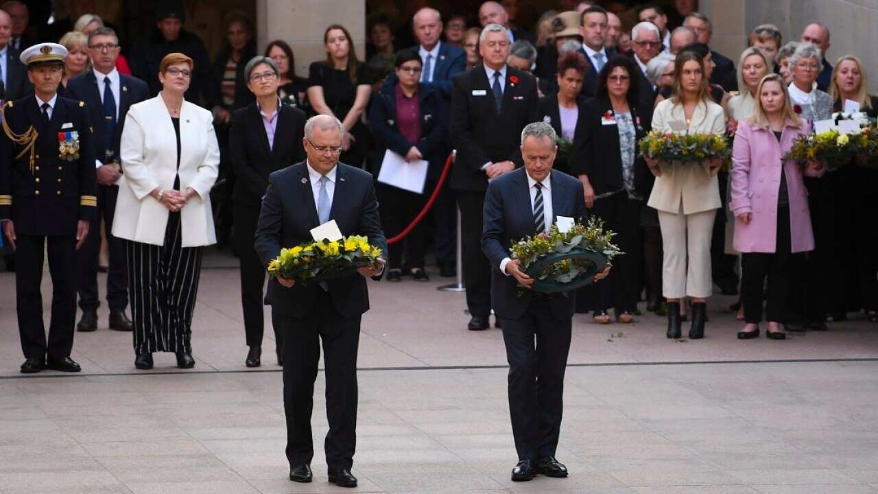 Australian Prime Minister Scott Morrison (left) and Australian Leader of the Opposition Bill Shorten mark 9/11.