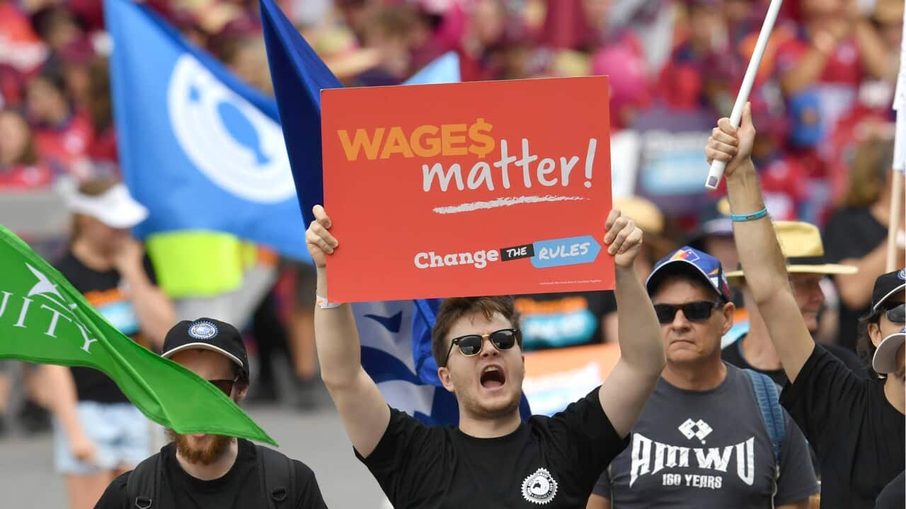 Marchers at a Labour Day rally in Brisbane