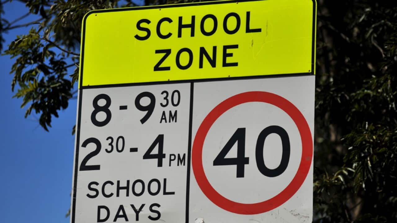 A school zone sign