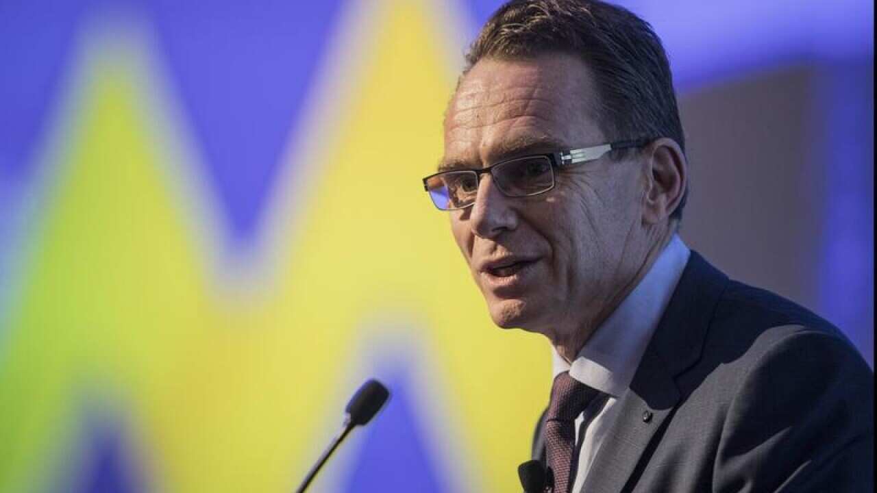 BHP Billiton CEO Andrew MacKenzie delivers his keynote speech.