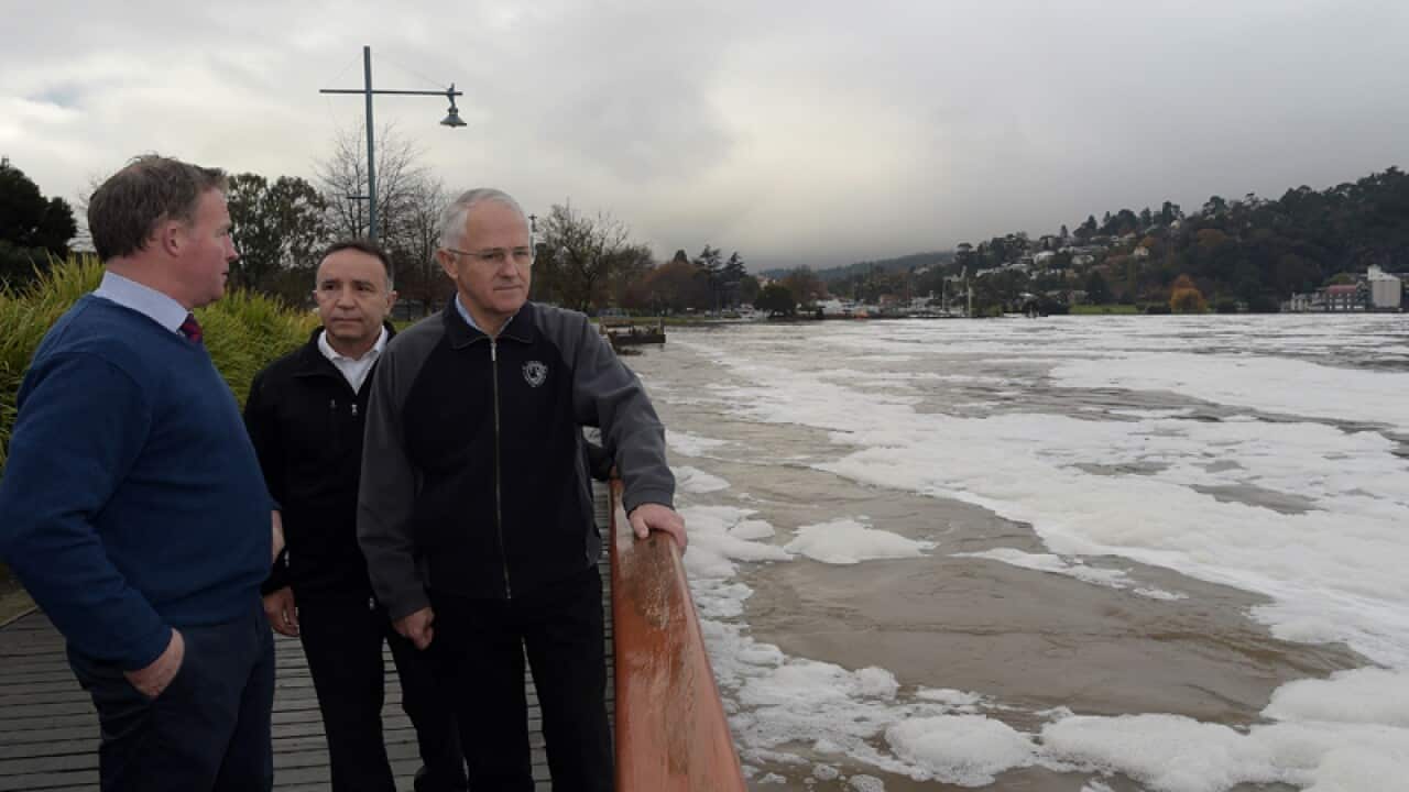 Prime Minister Malcolm Turnbull on the banks of the Tamar River