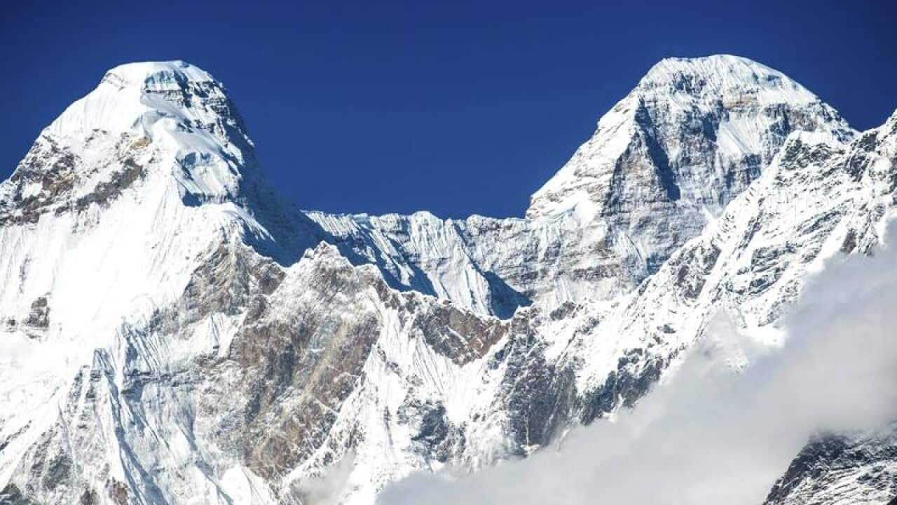 The Nanda Devi twin peaks in the Indian Himalayas.