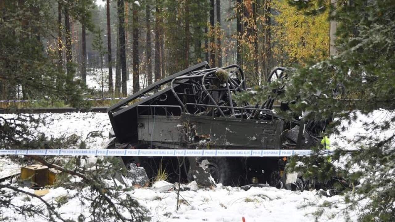The wreckage of the Finland train crash