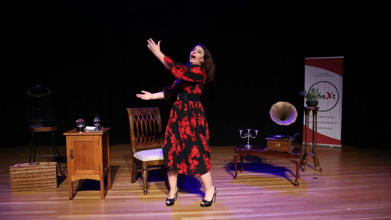 Serbian actress Vesna Stankovic during her comedy play in Sydney Italian Forum