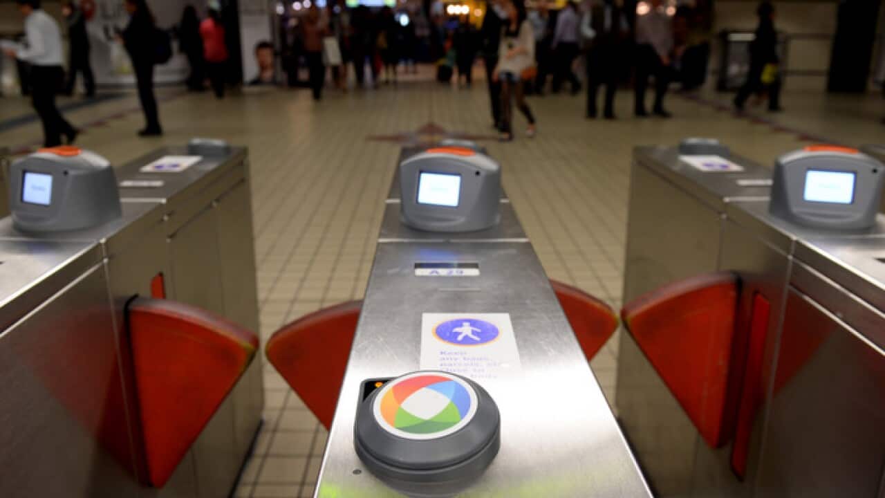 Stock images of Transport Sydney Trains, Opal card reader at Town Hall station, Sydney, Monday, Sept. 2, 2013. (AAP Image/Dan Himbrechts) NO ARCHIVING