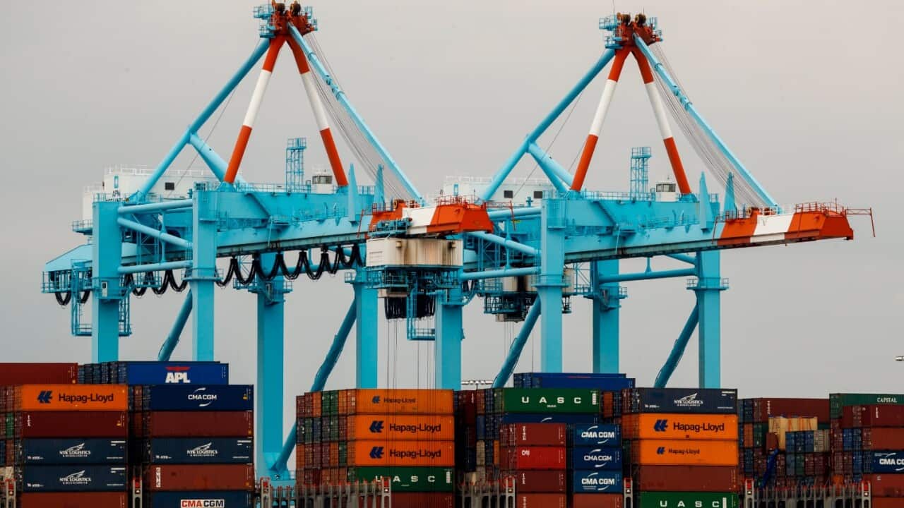 Shipping containers and cranes are seen at the Port of Newark, one of the largest ports in the United States, in Elizabeth, New Jersey, USA, 06 April 2018.