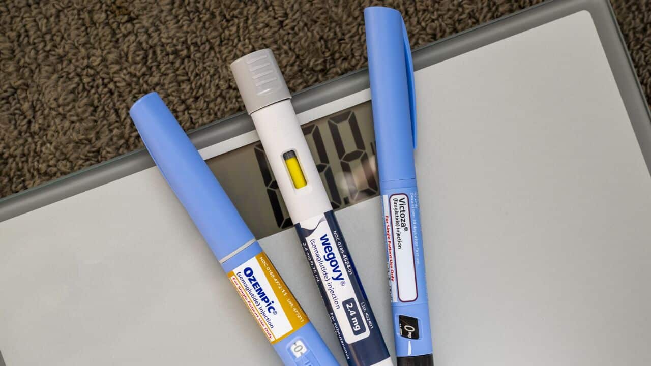 Ozempic, Victoza and Wegovy, injectable prescription weight loss medicines with weight scale