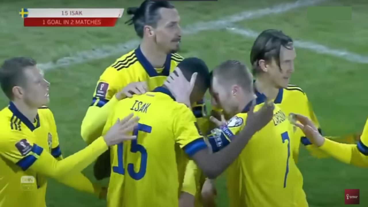 Eritrea Swedish Alexander Isak scores for Sweden at a world cup qualifying game
