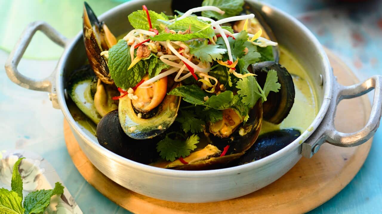 Steamed mussels in fragrant coconut broth