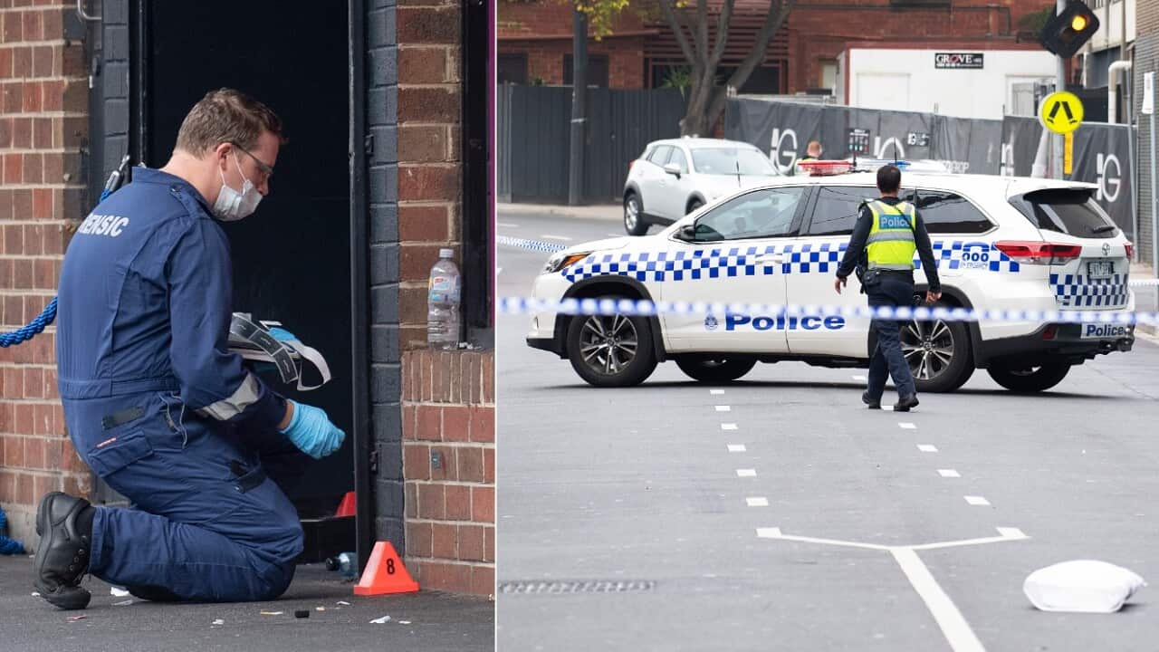 Victoria Police at the scene of a multiple shooting outside Love Machine nightclub in Prahran, Melbourne, Sunday, April 14