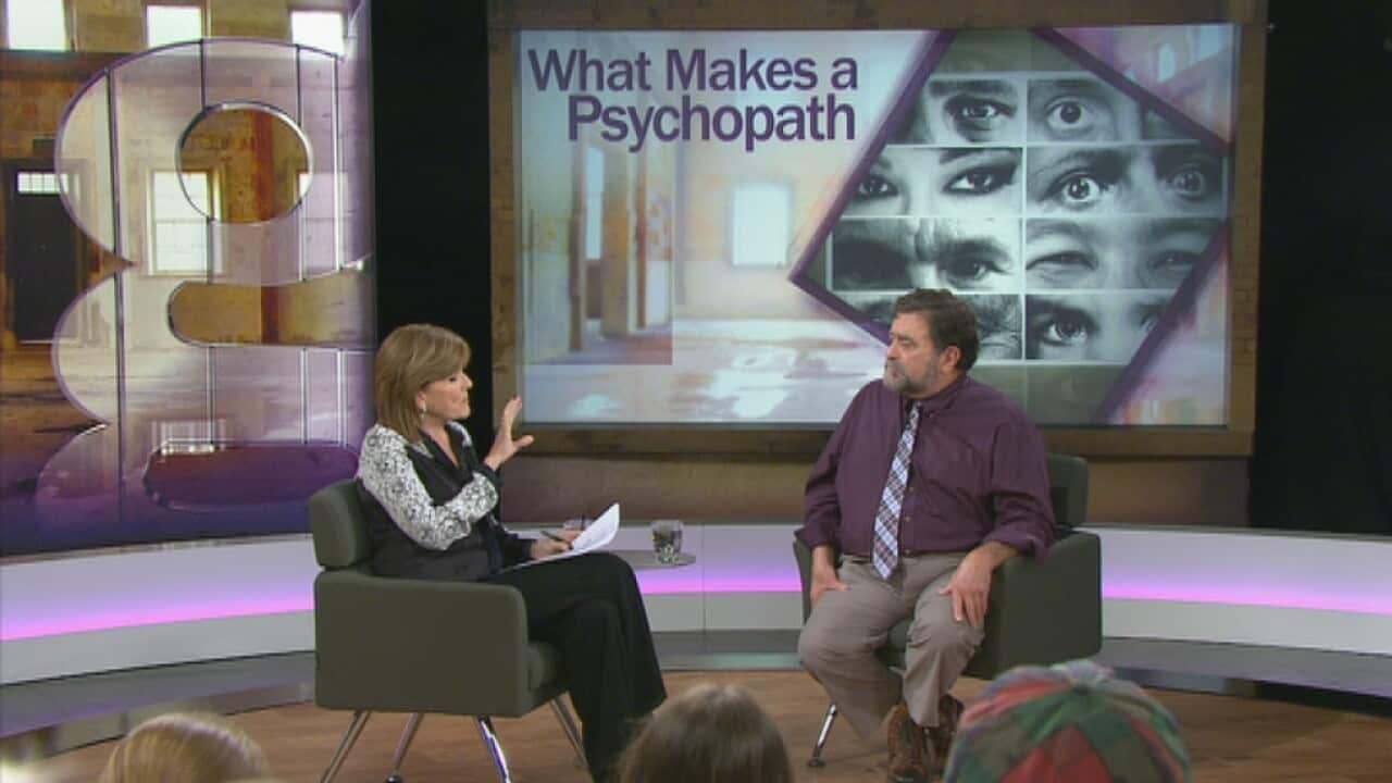 Jenny Brockie and Jim Fallon on the set of Insight in Sydney.