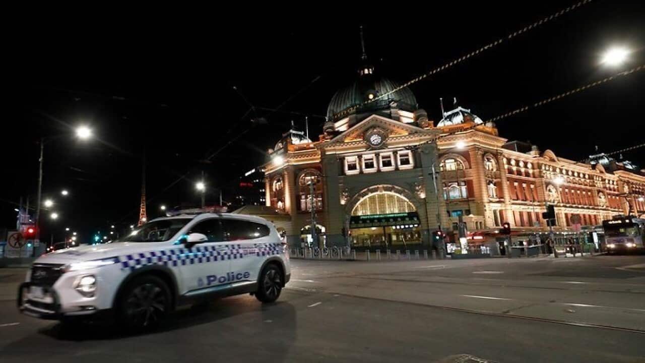 MELBOURNE, AUSTRALIA - AUGUST 02: Victorian Police begin Patrols at 8pm on August 2, 2020 in Melbourne, Australia. An 8pm to 5am curfew has been introduced on 2nd August 2020.