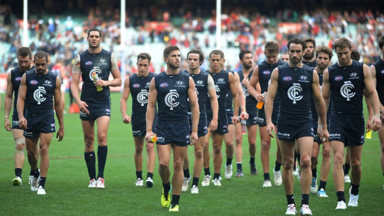 Carlton players walk off the ground