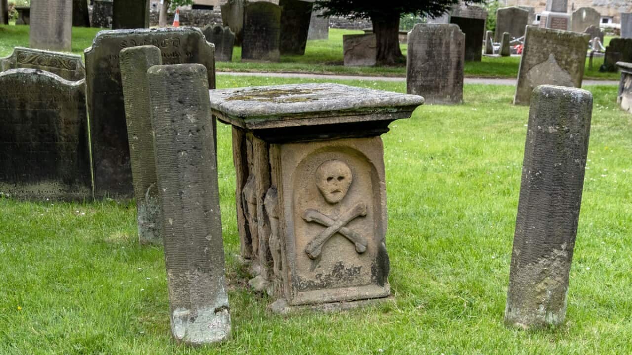Tombs in Eyam church, Derbyshire, UK