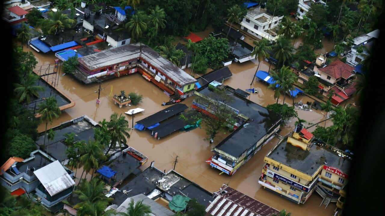 Ariel view of the flooded Kochi, Kerala state, India.