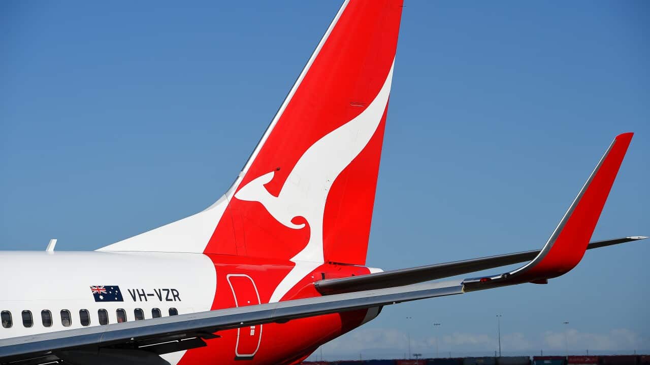 A Qantas Boeing 737-800 aircraft is seen on the taxiway at Sydney Domestic Airport