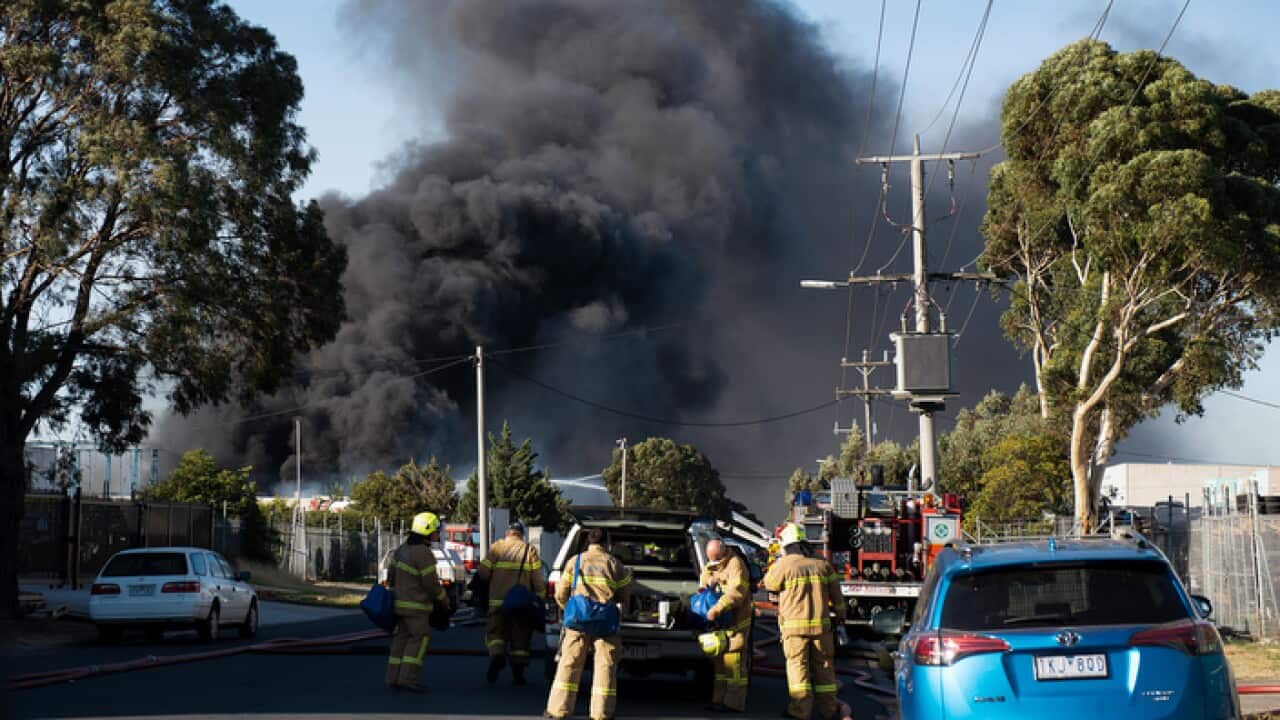 Firefighters responding to the factory fire in north Melbourne
