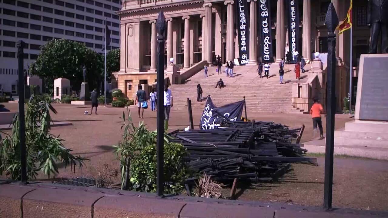 All quiet at the site of noisy protests earlier in the week (SBS-Aaron Fernandes).jpg