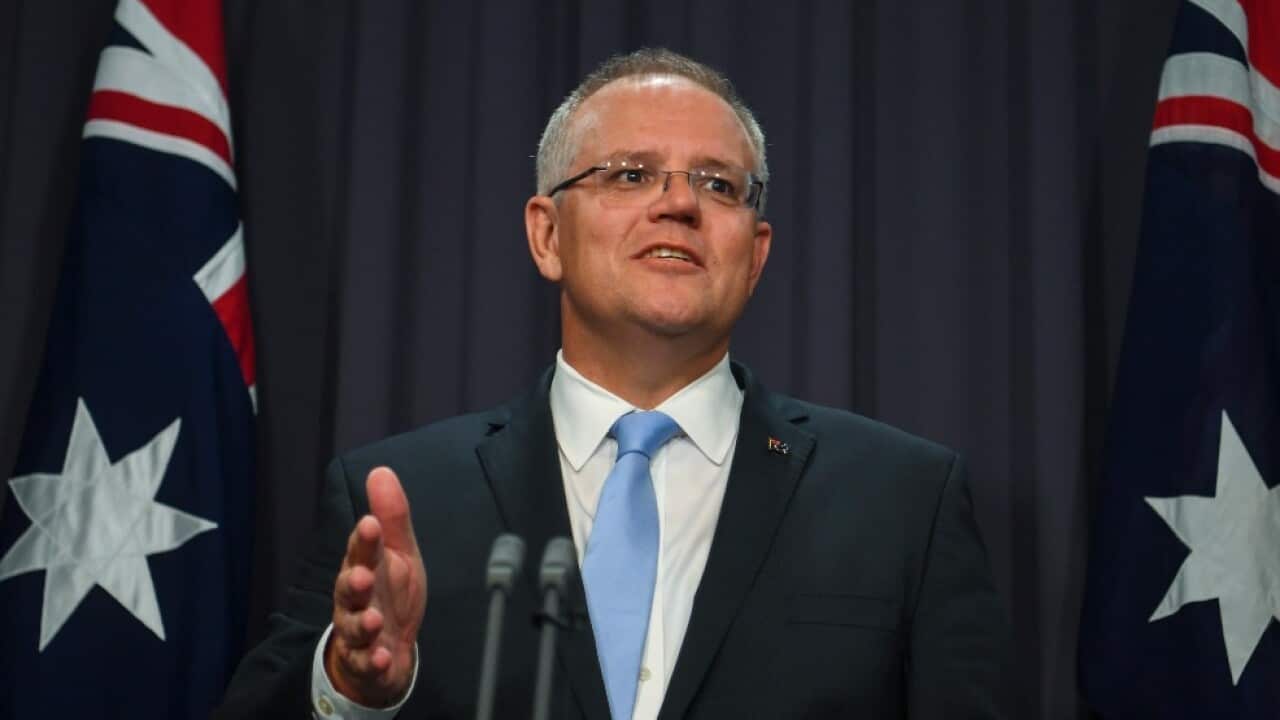 Australian Prime Minister Scott Morrison speaks to the media during a press conference at Parliament House.