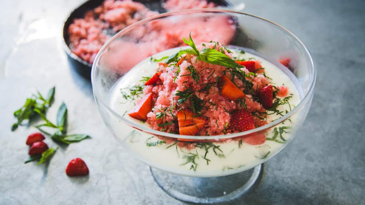 Epic weekend panna cotta with watermelon granitaEpic weekend panna cotta with watermelon granita